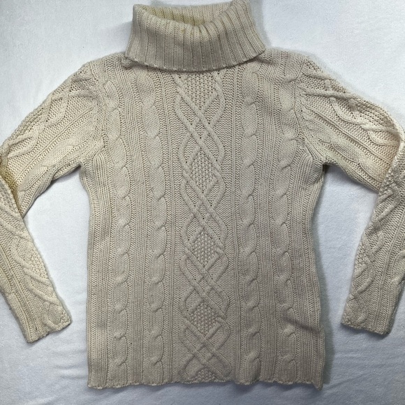 Eddie Bauer Cable Knit Merino Wool Sweater Womens L Cream Preppy Casual 1623 - Picture 1 of 8
